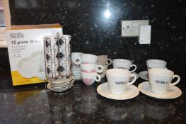 Quantity of Cups and Saucers, and a 12pc Dinner Set (parts missing)