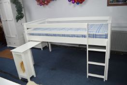 White Single High Bed with Ladders and Desk