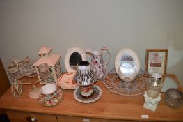 Quantity of Decorative Items; Candle Holders, Mirrors, Display Baskets, and Plates