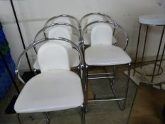 *Five Tubular Chrome Framed Bar Chairs with White Upholstered Seats