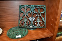 Green Cast Iron Teapot Stand and a Bookrest