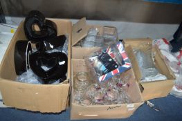Four Boxes of Glassware plus Black Pottery Heart P