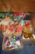 Three Boxes of Christmas Decorations, Baubles, etc