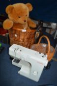 Wicker Log Basket, Teddy Bear and a Janome Sewing