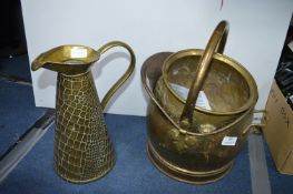 Brass Coal Skuttle, Planter, and a Jug