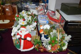 Two Boxes of Christmas Decorations, Cards, etc.