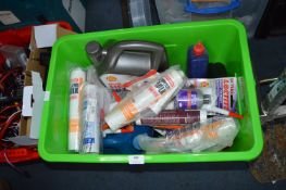 Large Tub of Decorators Caulk, Adhesives, Motor Oi