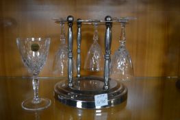 Four Italian Crystal Wine Glasses on Metal Display