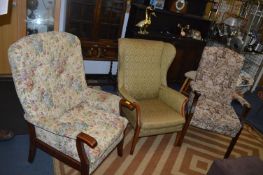 Parker Knoll Wingback Armchair, and Two Floral Uph