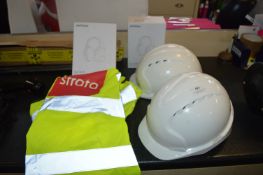 Two JSP Hardhats, Two MPOW Ear Defenders, and Two