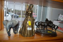 Three Ornaments; Elephant, Lady, and Two Horses