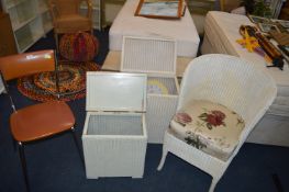Two Lloyd Loom Laundry Baskets, plus Bedroom Chair