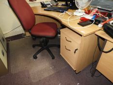 *L-Shape Desk with Lefthand Return with Standalone Drawer Pedestal and Gas Lift Chair (red)