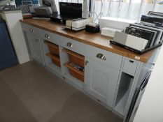 *Kitchen Display Comprising of Grey Cabinets with Basket Drawers, and Butcher Block Style Worktop ~