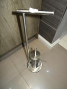 *Brushed Stainless Steel Toilet Brush with Integrated Toilet Roll Holder