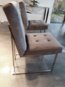 4 x Button Back Dining Chairs In A Rich Grey Velvet Fabric With Art Deco Style Chrome Frames
