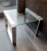 1 x Glass Topped Lamp Table With A Chromed Base - Dimensions: 45 x 45 x H34cm - Preowned - NO VAT