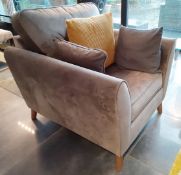 1 x Large Armchair Richly Upholstered In A Light Grey Velvet Fabric