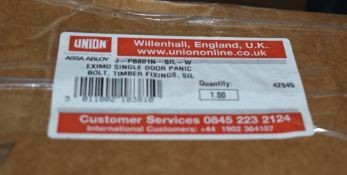 1 x Union Eximo Single Door Panic Bolt With Timber Fixings - Colour Silver - Product Code J-PB801N-