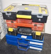 5 x Assorted Tool Boxes With Dividers and Contents Includes Tools, Nuts, Screws, Bolts