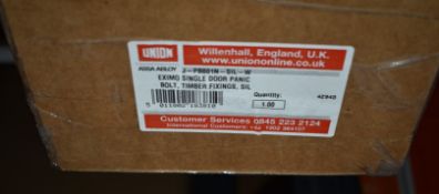 1 x Union Eximo Single Door Panic Bolt With Timber Fixings - Colour Silver - Product Code J-PB801N-