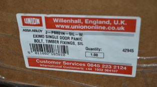 1 x Union Eximo Single Door Panic Bolt With Timber Fixings - Colour Silver - Product Code J-PB801N-