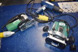3 x Assorted Power Tools Including Black Spur Plinge Router, Steinel Heat Gun and Hitachi Jigsaw