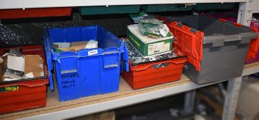 5 x Storage Crates Containing Various Metal Brackets and BritClips For Electrical Cable Installation