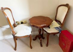 1 x Antique Reproduction Mahogany Table and Chair Set - Stunning Inlaid Table With Pillar Base and