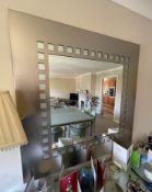 1 x Brushed Metal Wall Mirror With Smoked Glass Squares - Size: 110 x 110 cms - CL636 - Location: