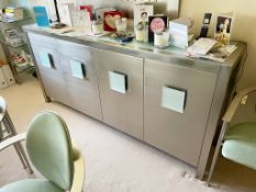 1 x Contemporary Sideboard With a Brushed Metal Exterior and Smoked Glass Top Insert and Door