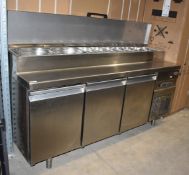 1 x Infrico Triple Door Commercial Chiller With Pizza / Salad Topper Workbench - 240v UK Plug - Size