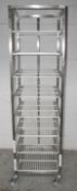 1 x Stainless Steel Commercial 8-Shelf Kitchen Veg Rack / Fridge Trolley On Castors - Dimensions: