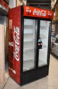 1 x Coca Colar Two Door Upright Drinks Cooler - Model True GDM-35 - Ideal For Retail Shops, Take