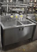 1 x Commercial Kitchen Wash Station With Two Large Sink Bowls, Mixer Taps, Overhead Drying Rack
