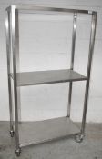 1 x Stainless Steel Commercial Kitchen 3-Tier Shelving Unit On Castors - Dimensions: H170 x W90 x