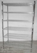 1 x Commercial Kitchen 6-Tier Chrome Wire Shelving Unit - Dimensions: H190 x W120 x D60cm - Very