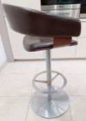 4 x Original Allermuir 'Mollie' Designer High Stools In Brown Leather With Pedestal Bases