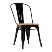 4 x Xavier Pauchard Style Tolix Inspired Industrial Steel Armchairs In Black  With Natural Wood