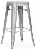 2 x Xavier Pauchard / Tolix Inspired Industrial STEEL GREY Bar Stools - Pair Of