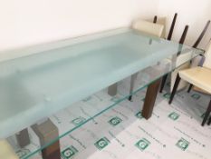1 x 2-Metre Long Frosted Glass Topped Dining Table With Chairs In Cream - Dimensions: H75 x W100 x