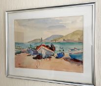 1 x Framed Watercolour Painting Of Boats At Collioure, 1950 - Signed By The Artist Philip Naviasky -