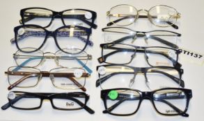 10 x Assorted Pairs of Designer Spectacle Eye Glasses - Ex Display Stock - Brands Include DKNY, Love