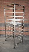 1 x Upright Mobile Tray Stand With Four Wire Coated Shelves - 11 Tray Capacity - Dimensions: H180