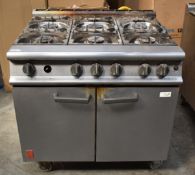 1 x Falcon 6 Burner Dominator Plus Oven Range G3101 Natural Gas with Castors - Dimensions: H90 x W90
