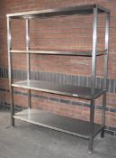 1 x Stainless Steel Commercial Kitchen Shelving Unit - Dimensions: H190 x W145 x D45 cms - Ref:
