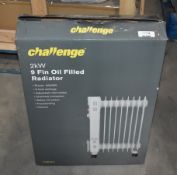 1 x Challenge 2kW 9 Fin Oil Filled Radiator With Three Heat Settings - Ref JP516 WH2 - NO VAT ON THE