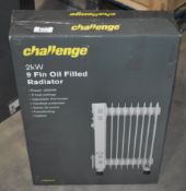 1 x Challenge 2kW 9 Fin Oil Filled Radiator With Three Heat Settings - Ref JP513 WH2 - NO VAT ON THE