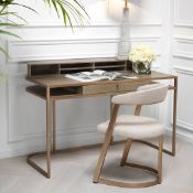 1 x EICHHOLTZ 'Highland' Designer Desk With Washed Oak And Brushed Brass Finishes - RRP £3,519