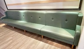 1 x Contemporary 15ft Seating Bench With Armrests Upholstered With Button Back Leather in Green -